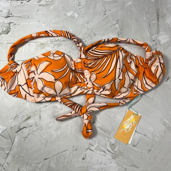 NEW Kona Sol Multi-Way Bandeau Bikini Top Size M Orange Floral Print TARGET NWT - Picture 3 of 11